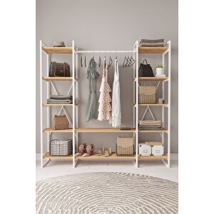 Nilamu Elbise Dolabı Atlantik Çam 2, Metal Aksamlı, Açık Dolap, Organizer, Askılık 175*170*37 Çam
