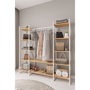 Nilamu Elbise Dolabı Atlantik Çam 2, Metal Aksamlı, Açık Dolap, Organizer, Askılık 175*170*37 Çam