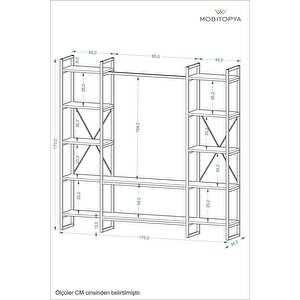 Nilamu Elbise Dolabı Atlantik Çam 2, Metal Aksamlı, Açık Dolap, Organizer, Askılık 175*170*37 Çam