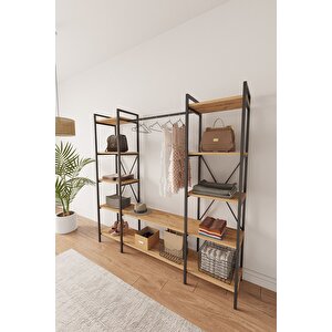 Nilamu Elbise Dolabı Atlantik Çam, Metal Aksamlı, Açık Dolap, Organizer, Askılık 175*170*34 Çam