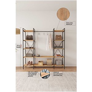 Nilamu Elbise Dolabı Atlantik Çam, Metal Aksamlı, Açık Dolap, Organizer, Askılık 175*170*34 Çam