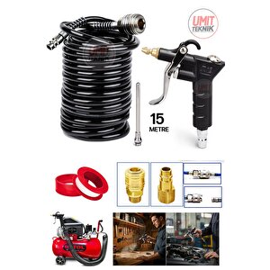 15 Metre Kompresör Spiral Hava Hortumu 8 Mm Hava Tabancası Recor Set Jak Takım