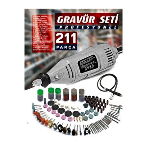 Pvc Çantalı Hobi Gravür Seti 211 Parça 6 Kademe Devir Ayarlı  Mini Taşlama Esnek Şaft Hediye