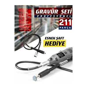 Pvc Çantalı Hobi Gravür Seti 211 Parça 6 Kademe Devir Ayarlı  Mini Taşlama Esnek Şaft Hediye