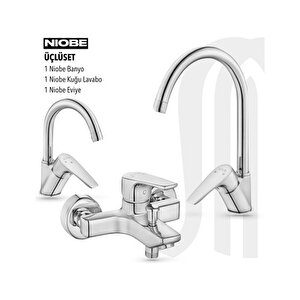 E.c.a Eca Nıobe Banyo, Nıobe Eviye, Nıobe K. Lavabo Bataryası Üçlü Set