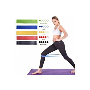Pilates Direnç Lastiği Aerobik Yoga Gym Egzersiz Bandı Spor Seti Plates 5'li Bant Seti