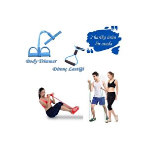 Mavi 4 Lastikli Kol Bacak Güçlendirme Body Trimmer & Egzersiz Direnç Lastiği