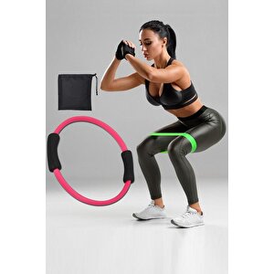 Pilates Çemberi Ve Çantalı Aerobik Bandı Seti Squat Lateks Direnç Lastiği 2 Li Plates Set