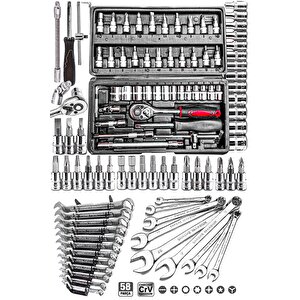 Premium 58 Parça 46mini Lokma Takımı Otomatik Cırcırlı 1/4" 12 Parça Kombine Açık Ağız-yıldız Takım