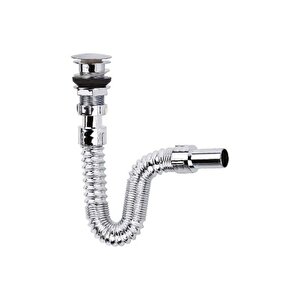 Krom Basmalı Sifon - Körüklü Sifon - Lavabo Mutfak Sifonu - Bas Stoplu