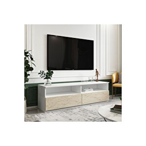 Centra Kapaklı Tv Sehpası,tv Ünitesi Beyaz-traverten, Ev-ofis Beyaz-Bej