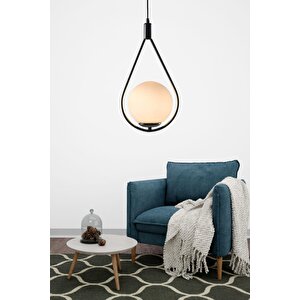 Yağmur Tekli Siyah Gövde Beyaz Camlı Sarkıt Modern Avize Modeli