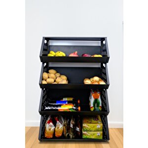 4 Katlı Çok Amaçlı Metal Sebzelik Mutfak Düzenleyici Raf Meyve Sebze Sepeti Siyah - Mrs-004
