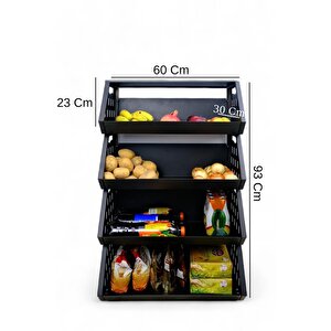 4 Katlı Çok Amaçlı Metal Sebzelik Mutfak Düzenleyici Raf Meyve Sebze Sepeti Siyah - Mrs-004