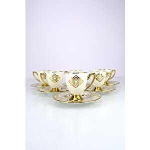 Milano 6 Kişilik 12 Parça Porselen Kahve Fincan Takımı Gold Yaldızlı Krem - Vogue-113 C320.042