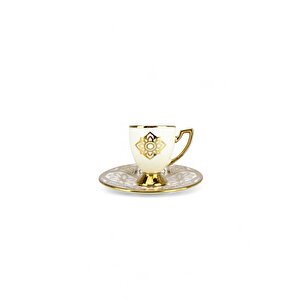 Milano 6 Kişilik 12 Parça Porselen Kahve Fincan Takımı Gold Yaldızlı Krem - Vogue-113 C320.042