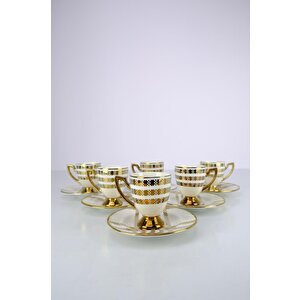 Vicenza 6 Kişilik 12 Parça Porselen Kahve Fincan Takımı Gold Yaldızlı Krem - Vogue-114 C320.042