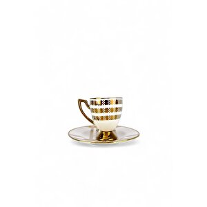 Vicenza 6 Kişilik 12 Parça Porselen Kahve Fincan Takımı Gold Yaldızlı Krem - Vogue-114 C320.042