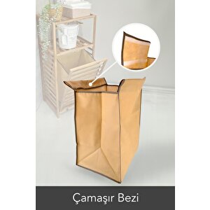 Ceviz Banyo Rafı Ile Uyumlu Kumaş Sepet Ve Çamaşır Bezi Kahverengi