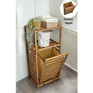 Ceviz Banyo Rafı Ile Uyumlu Kumaş Sepet Ve Çamaşır Bezi Kahverengi