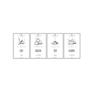 Lombardino 4 Adet Dikdörtgen Çay Şeker Kahve Tuz Kavanoz Etiketi Sticker Seti 10x6,6 Cm