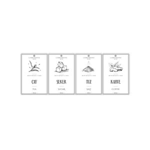 Lombardino 4 Adet Dikdörtgen Çay Şeker Kahve Tuz Kavanoz Etiketi Sticker Seti 10x6,6 Cm