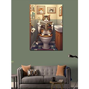 Kanvas Tablo Tuvalette Gazete Okuyan Kedi 100x140 cm