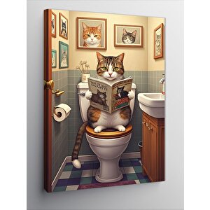 Kanvas Tablo Tuvalette Gazete Okuyan Kedi