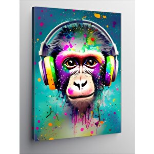 Kanvas Tablo Müzik Dinleyen Sevimli Maymun 70x100 cm