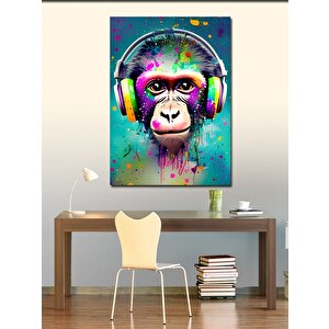 Kanvas Tablo Müzik Dinleyen Sevimli Maymun 100x140 cm