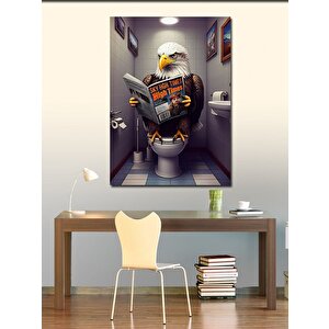 Kanvas Tablo Gazete Okuyan Tuvalette Kartal 70x100 cm
