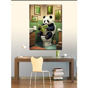 Kanvas Tablo Tuvalette Gazete Okuyan Panda