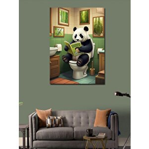 Kanvas Tablo Tuvalette Gazete Okuyan Panda
