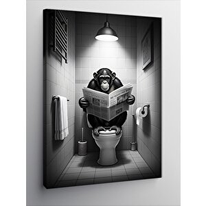Kanvas Tablo Tuvalette Gazete Okuyan Panda