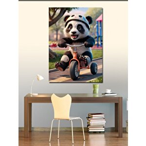 Kanvas Tablo Bisiklet Süren Sevimli Panda 50x70 cm