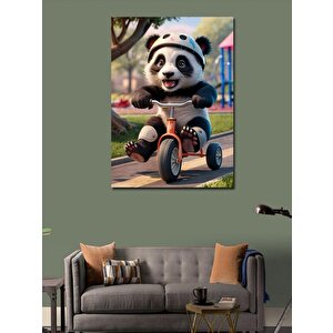 Kanvas Tablo Bisiklet Süren Sevimli Panda 100x140 cm