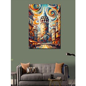 Kanvas Tablo Renkli Galata Kule 100x140 cm