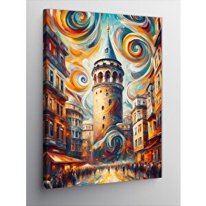 Kanvas Tablo Renkli Galata Kule