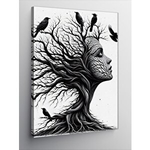 Kanvas Tablo Yaprakları Dökülmüş Ağaç Ve Kadın 50x70 cm