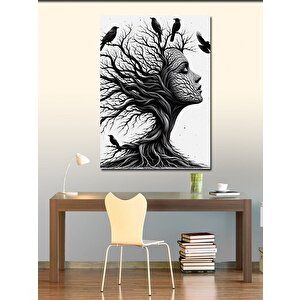 Kanvas Tablo Yaprakları Dökülmüş Ağaç Ve Kadın 50x70 cm