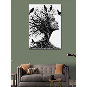 Kanvas Tablo Yaprakları Dökülmüş Ağaç Ve Kadın 50x70 cm