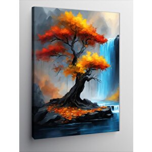 Kanvas Tablo Sonbaharda Şelale Ve Ağaç Manzarası 100x140 cm