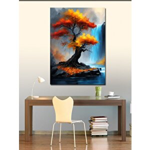 Kanvas Tablo Sonbaharda Şelale Ve Ağaç Manzarası 100x140 cm