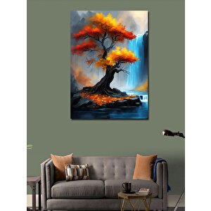 Kanvas Tablo Sonbaharda Şelale Ve Ağaç Manzarası 70x100 cm