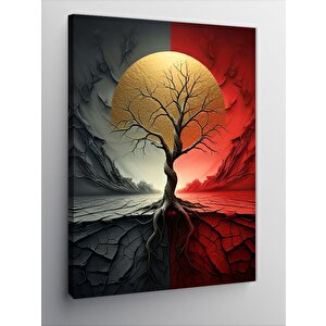 Kanvas Tablo Ağaç Ve Kırmızı Güneş