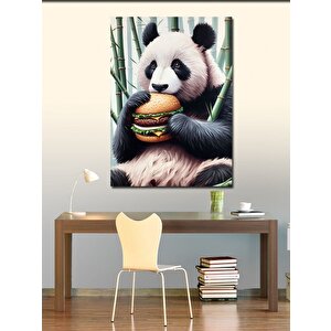Kanvas Tablo Hamburger Yiyen Panda 100x140 cm