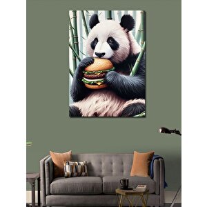 Kanvas Tablo Hamburger Yiyen Panda 100x140 cm