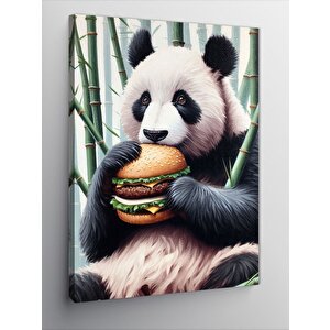 Kanvas Tablo Hamburger Yiyen Panda