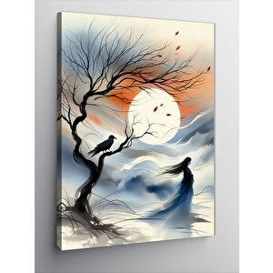 Kanvas Tablo Yalnız Ağaç Ve Ay 70x100 cm