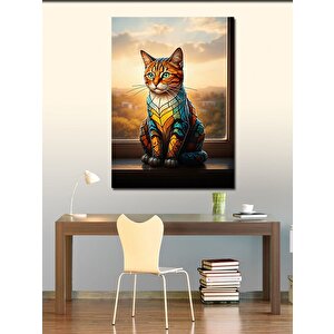 Kanvas Tablo Renkli Kedi